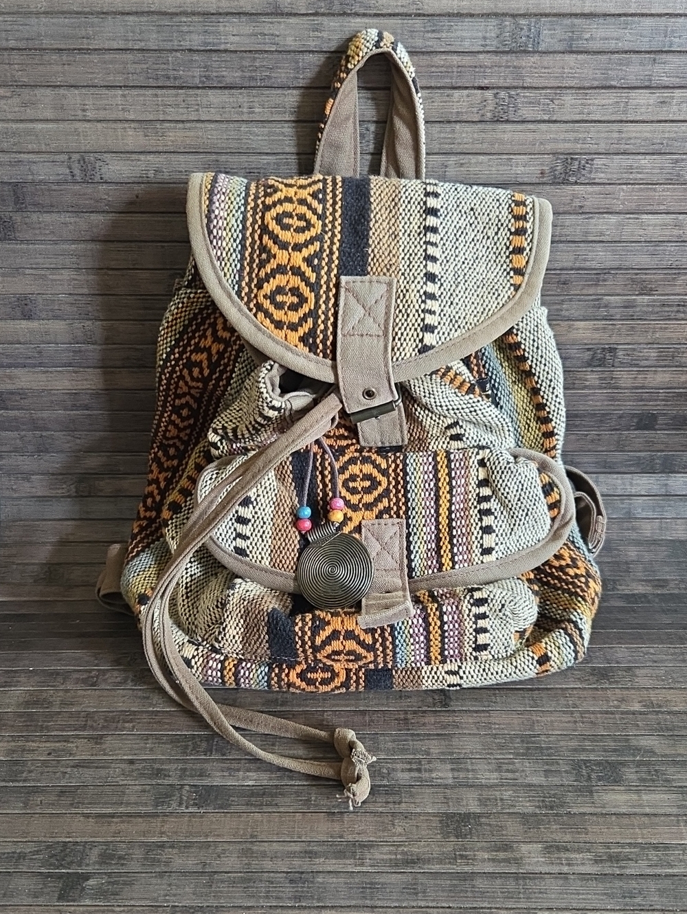 Catori Sun N Sand Woven Tapestry Boho Patterned Canvas Backpack - Multicolor